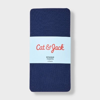 Girls' 2pk Nylon Dance Tights - Cat & Jack Navy/Cream L: High Waisted, Opaque, Knit, Elastic Waistband