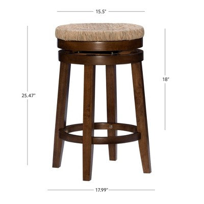 Noah Swivel Backless Counter Height Barstool Walnut - Powell: Rubberwood Base, 360 Swivel, Jute Seat (LOCAL PICKUP ONLY)