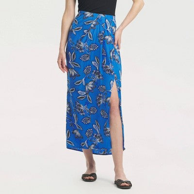 Women's Floral Midi A-Line Skirt - A New Day Blue 6