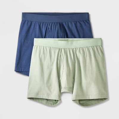Men's 2pk Fashion Boxer Briefs - Goodfellow & Co Blue L: Cotton Spandex Blend, Mid Rise, Knit Fabric