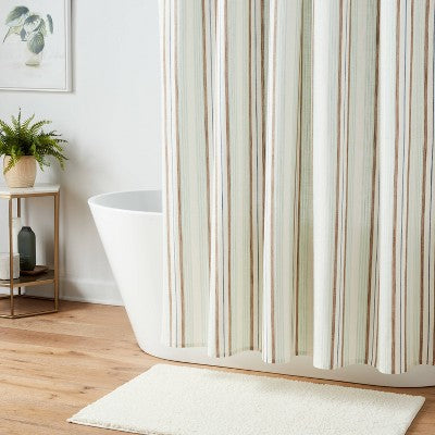 13pc Textured Stripe Shower Curtain Set Green - Threshold