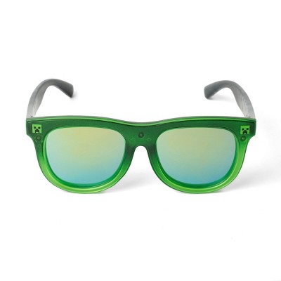 Boys' Minecraft Rectangle Sunglasses & Sunglass Case - Green: UV Protection, Creeper Design, Ages 3-10