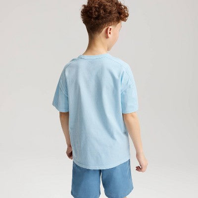 Boys' Short Sleeve Washed T-Shirt - Cat & Jack Light Blue L