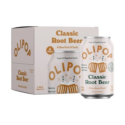 OLIPOP Classic Root Beer Prebiotic Soda - 4ct/12 fl oz Cans