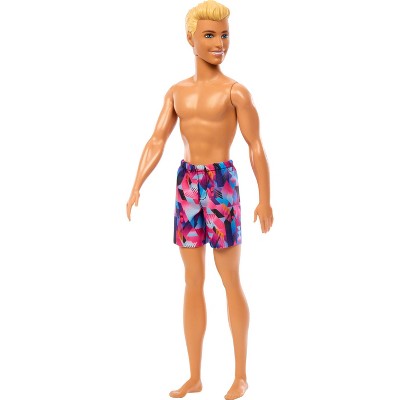 Barbie 12.7" Beach Ken Doll Blond Hair/Blue Eyes Wearing Purple Swimsuit