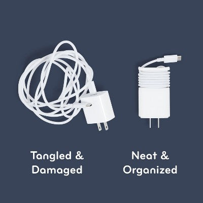 U Brands Silicone Adapter Wrap White: Cord Organizer & Holder, Magnetic Cable Management, 8.5" x 5" x 1.26"