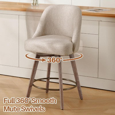 Bekrvio 26" Swivel Bar Stools Set of 1 with Solid Wood Legs, 3.15" Linen Upholstered Seat with Back, Mid-Century Bar Chairs for Kitchen Island, Brown (LOCAL PICKUP ONLY)