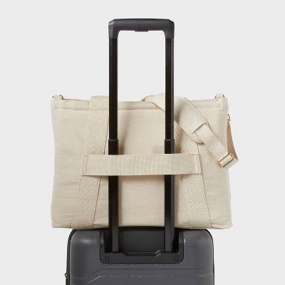 Solid Canvas School Tote Bag - Open Story Handbag with Padded Laptop Compartment