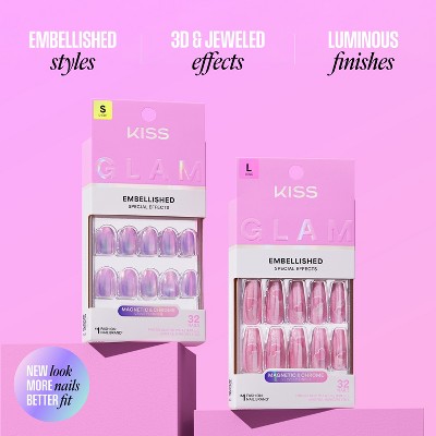 KISS Nails GLAM Embellished Press-On Fake Nails - Short Round - One n Only - 35ct