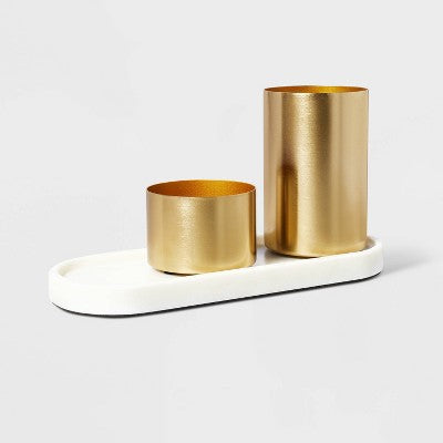 Modular Desk Org Marble Tray and Metal Cups Set - Threshold: Desk Organizer, Office Supplies, Pen & Pencil Holder