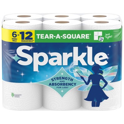 Sparkle Tear-A-Square Paper Towels - 6 Double Rolls - 2-Ply - 110 Sheets