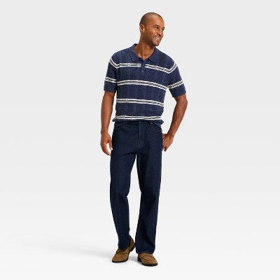 Men's Striped Short Sleeve Cable Sweater Goodfellow & Co Blue XL