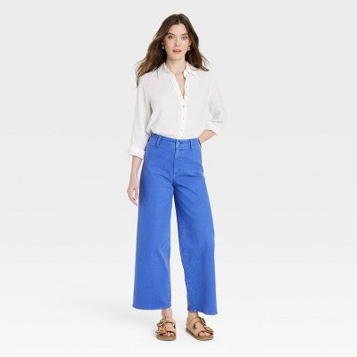 Women's High-Rise Sailor Wide Leg Ankle Jeans -  Blue 6