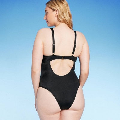Women's Shirred Cup Underwire High Leg One Piece Swimsuit - 36D
