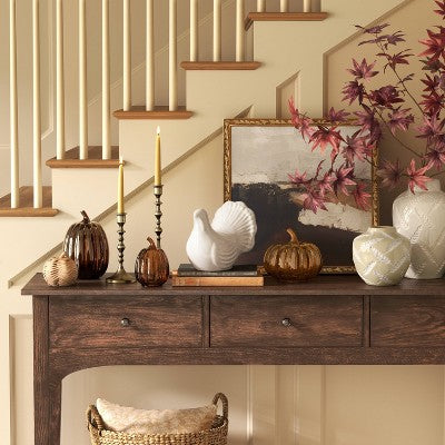 8.3" Medium Glass Fall Pumpkin - Threshold translucent brown with black accents