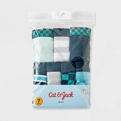 Boys' 7pk Checks and Stripes Printed Briefs - Cat & Jack Green M