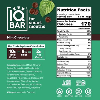 IQBAR Mint Chocolate Protein Bars - 6.4oz/4ct