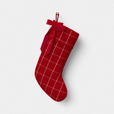 21" Christmas Stocking Plaid with Red Bow - Wondershop