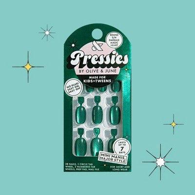 Olive & June Pressies Fake Nails - S Round - Emerald Magic Velvet - 28ct