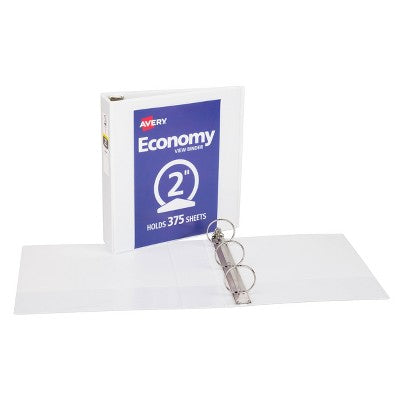 Avery Standard View 3 Ring Binder, 2" Round Rings, 375-Sheet Capacity, 2.8 Inch Wide Spine, 1 White Binder, Ideal for Lightweight Organization