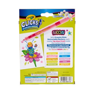 Crayola 10ct Clicks Retractable Washable Markers - Neon, Cute School Supplies, Gifts for Teachers and Kids, Ages 6+