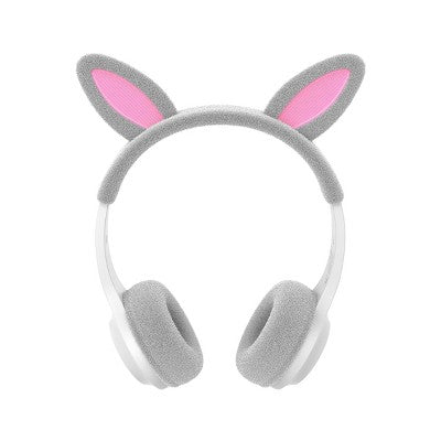 GEMS 'Bunny' Animal Figural Wireless Headphones - Gray/Pink: Built-In Microphone