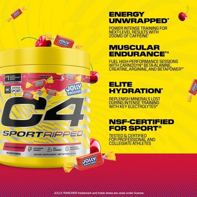 C4 Sport Ripped Pre-Workout Powder - Jolly Rancher Cherry - 20 Servings