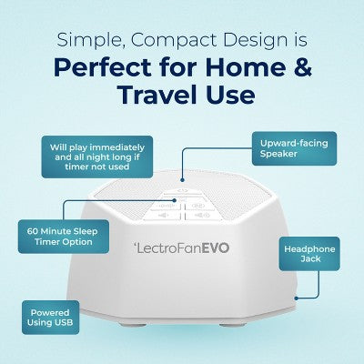 LectroFan EVO: Non-Looping Sleep Sound Machine with 22 Fan Sounds, White Noise, Ocean Sounds, Sleep Timer, White.