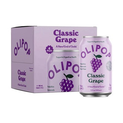 OLIPOP Classic Grape Prebiotic Soda - 4ct/12 fl oz Cans