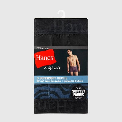 Hanes Originals Premium Men's SuperSoft Trunks 3pk - Blue/Black S: Lightweight, Tagless, Moisture Wicking, Stretch Knit Fabric