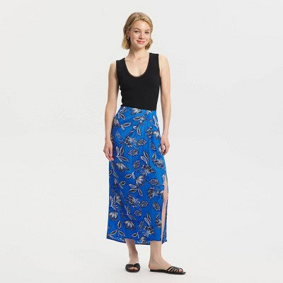 Women's Floral Midi A-Line Skirt - A New Day Blue 6