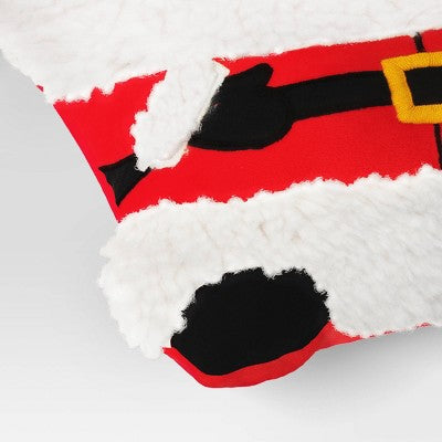 Christmas Shaped Santa Faux Shearling Throw Pillow Red/Ivory - Wondershop