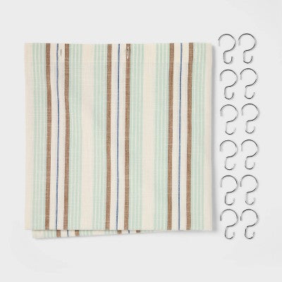 13pc Textured Stripe Shower Curtain Set Green - Threshold