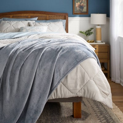King Microplush Bed Blanket Blue Gray Solid - Threshold