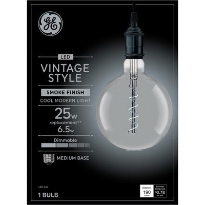 GE 25W Vintage Style G63 LED Large Globe Light Bulb Smoke Glass