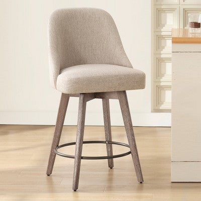 Bekrvio 26" Swivel Bar Stools Set of 1 with Solid Wood Legs, 3.15" Linen Upholstered Seat with Back, Mid-Century Bar Chairs for Kitchen Island, Brown (LOCAL PICKUP ONLY)