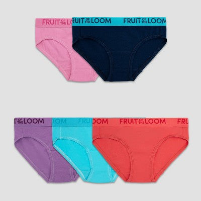 Fruit of the Loom Girls' 5pk Hipster Underwear - 10: Cotton Spandex Blend, Tagless, Flat Seams, Mid Rise