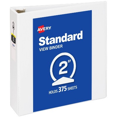 Avery Standard View 3 Ring Binder, 2" Round Rings, 375-Sheet Capacity, 2.8 Inch Wide Spine, 1 White Binder, Ideal for Lightweight Organization
