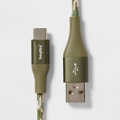 6' USB-C to USB-A Braided Cable - heyday Olive