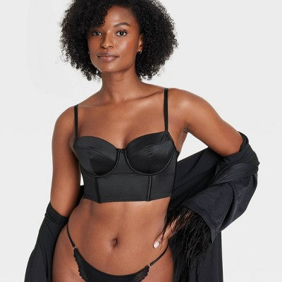Women's Satin Lightly Lined Lingerie Corset - Auden Black L