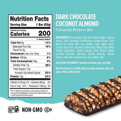 Ready Dark Chocolate Coconut Almond Protein Bars - 15g Protein - 5ct