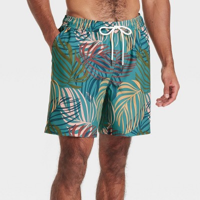 Men's 7" Swim Trunks Boxer Brief Liner Goodfellow&Co Teal Palm S