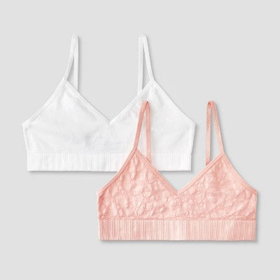 Girls' 2pk Seamless Bra - Cat & Jack Pink/White XL