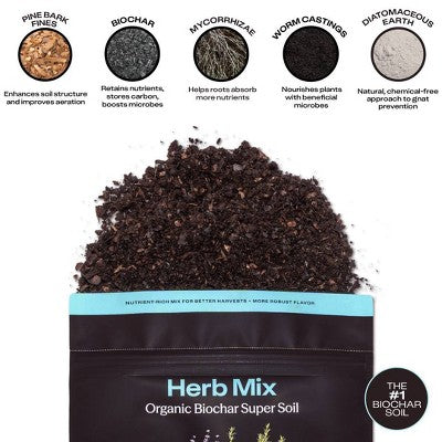 Rosy Soil 4qt Herb Mix Organic Potting Soil Blend for Indoor Plants: Enriched with Biochar, Worm Castings, Fast Draining, Peat Free