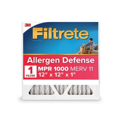 Filtrete 12x12x1 Allergen Defense Air Filter 1000 MPR: MERV 11, Electrostatic, Captures Dust & Pollen, Furnace Compatible