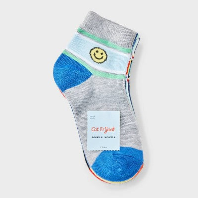 Boys' 7pk Icons Ankle Socks - Cat & Jack Blue/Black/Gray S