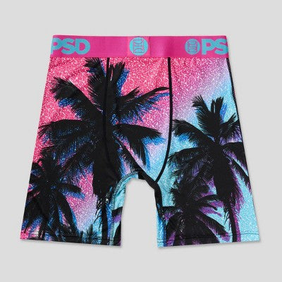 PSD Men's 2pk Aloha Sunrise Money Palms Boxer Briefs - Purple Money Palm/Pink M