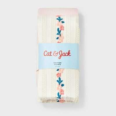 Girls' 2pk Floral Pointelle Tights - Cat & Jack Ivory/Pink S