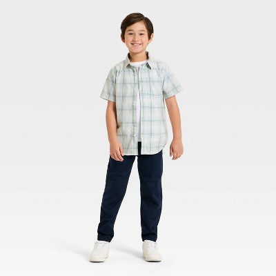 Boys' Short Sleeve Plaid Poplin Button-Down Shirt XL
