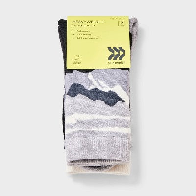Boys' 2pk Mountain Print Outdoor Crew Socks - All In Motion Gray M